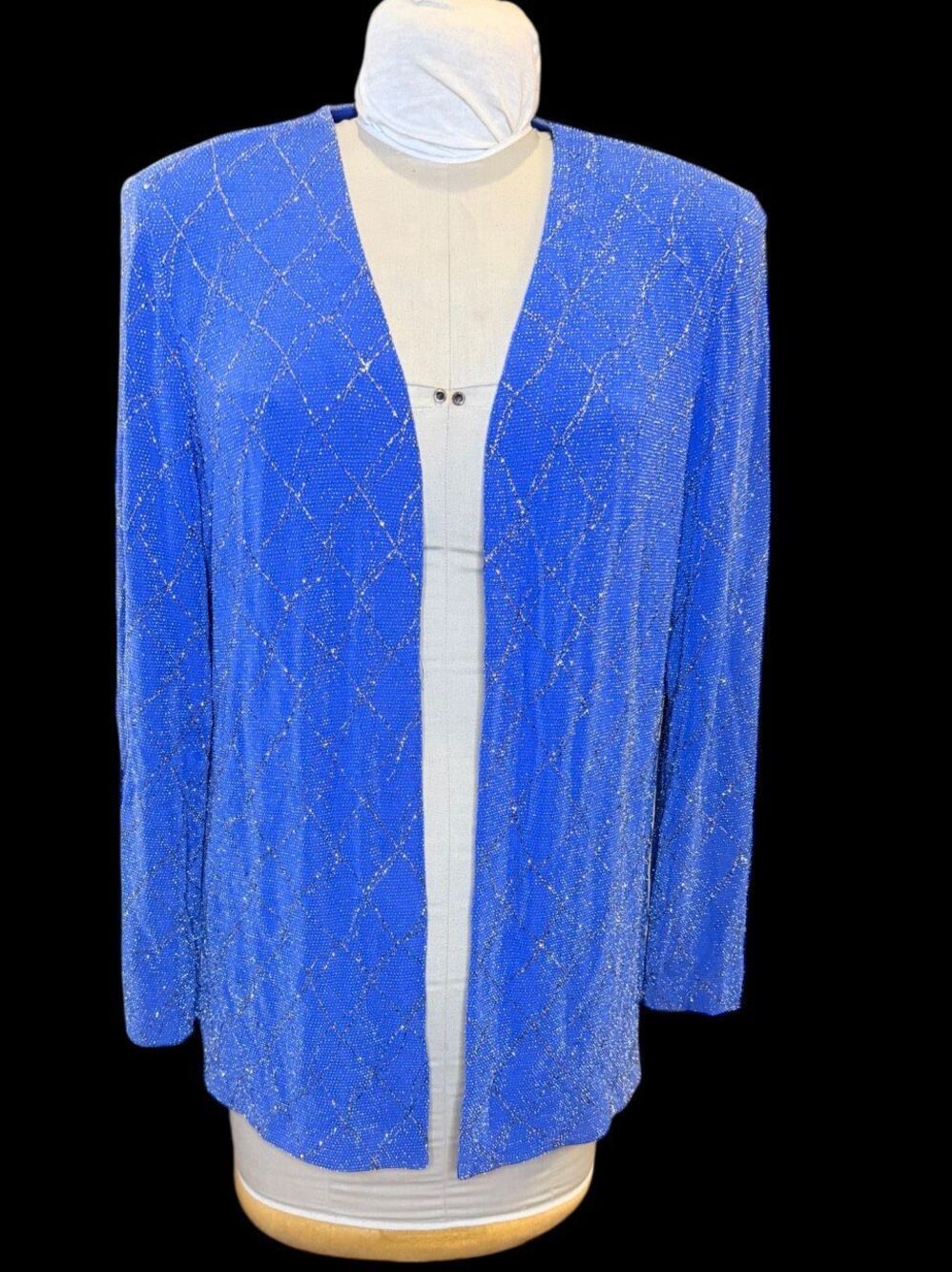 Alex Evenings Royal Blue Sparkly Evening Blazer Long Sz. 16 Occasion Event